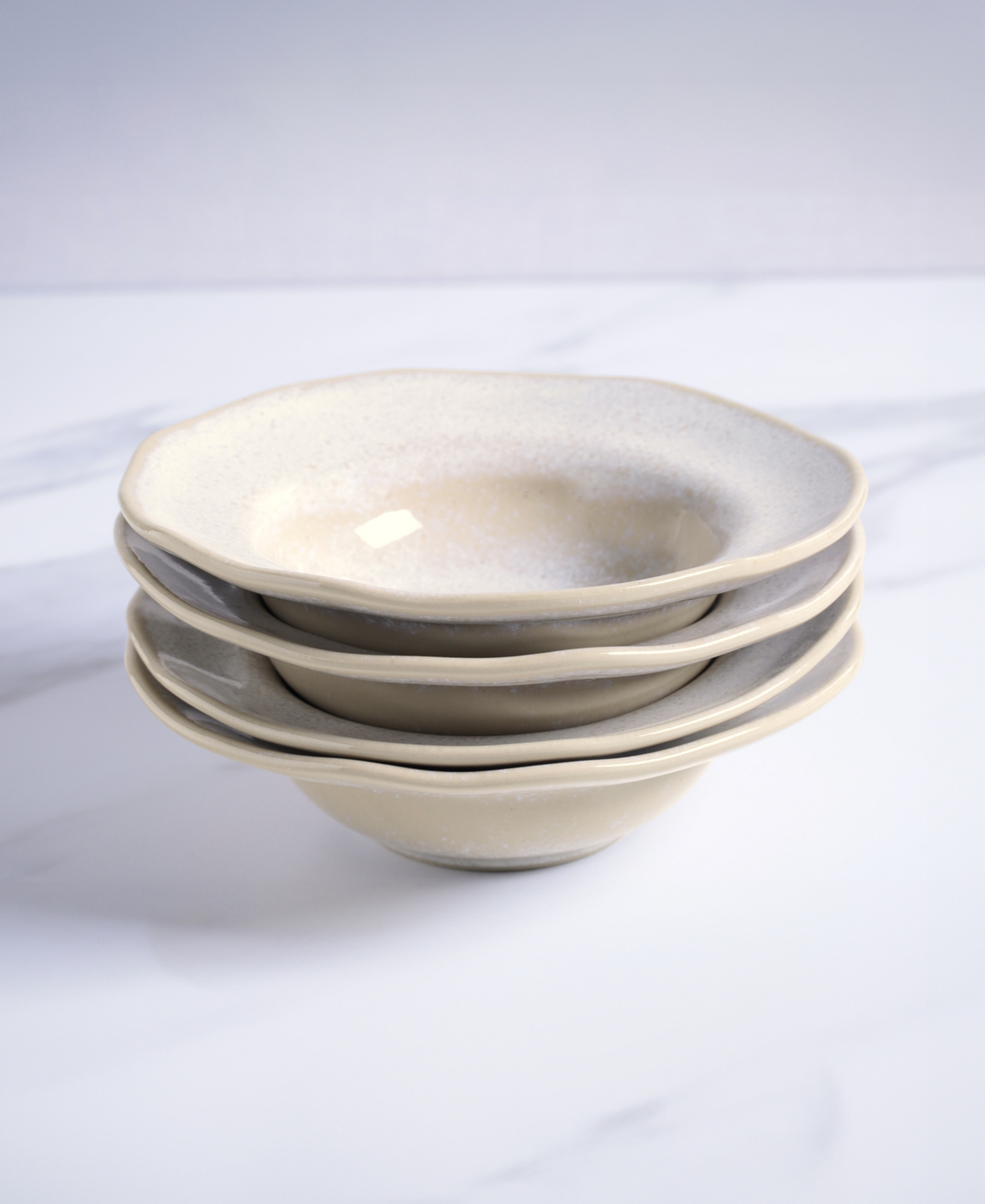 Porto Brasil Stoneware Deep Rim Dessert Plates, Set Of 4 In Latte