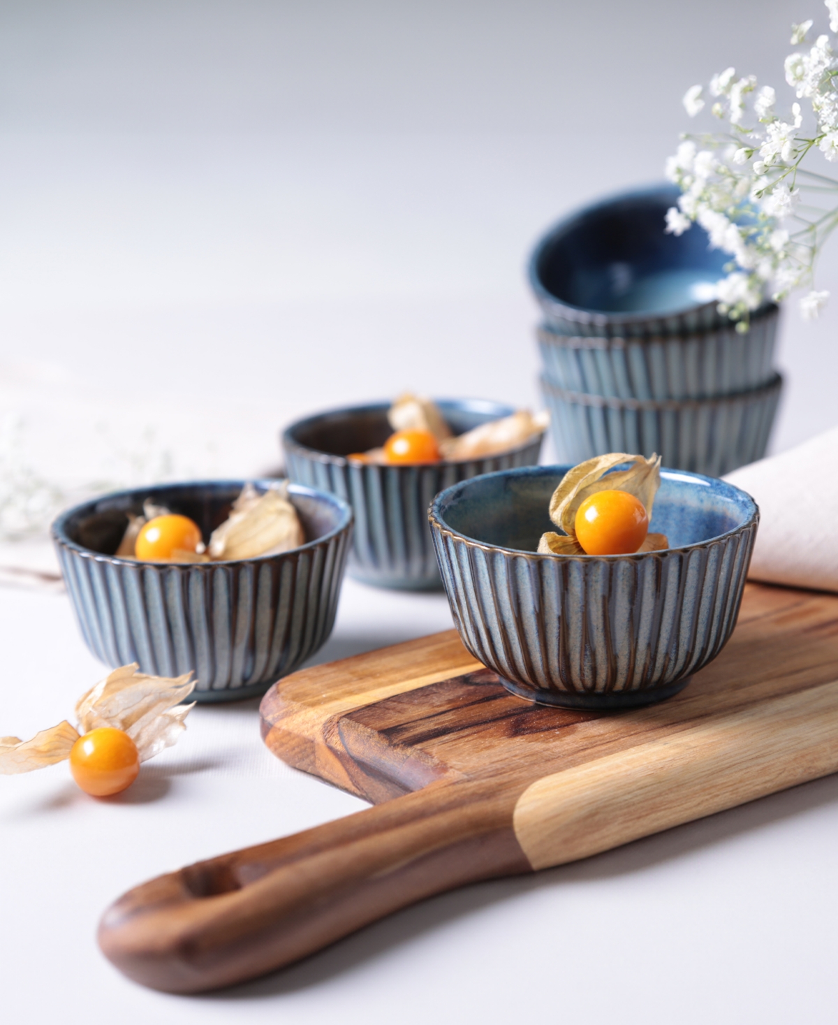 Porto Brasil Stoneware Linhas Ramekins, Set Of 6 In Denim