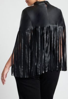 Plus Size Faux Leather Fringe Cape