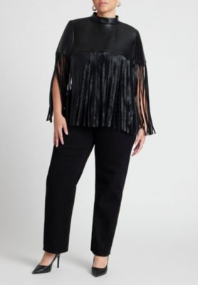 Plus Size Faux Leather Fringe Cape
