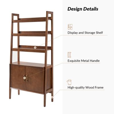 Augusto Mid-century Modern 76'' H x 36'' W Solid Wood Ladder Bookcase with Solid Wood Legs