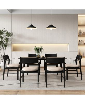 Dining Chair w/ Arms Set of 4 Modern Kitchen Chairs w/ Contoured Backrest Black & Beige