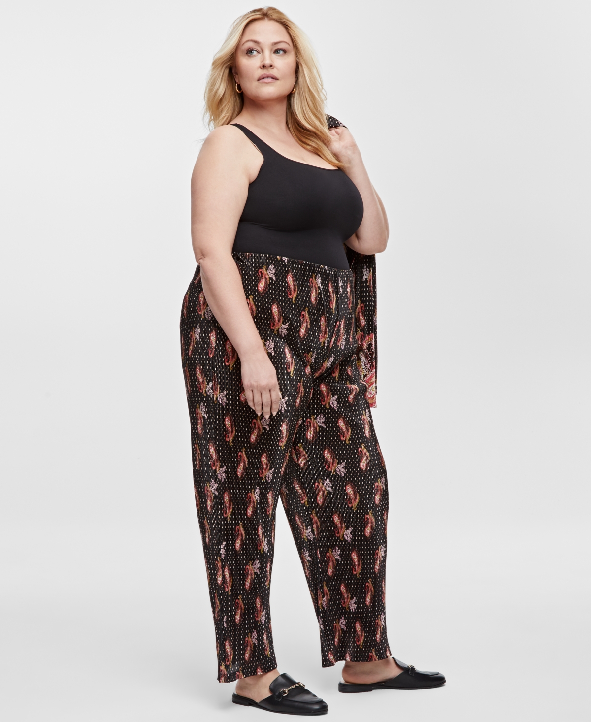 JM COLLECTION PLUS SIZE PLEAT PULL-ON PRINTED PANTS, EXCLUSIVELY AT MACY'S 