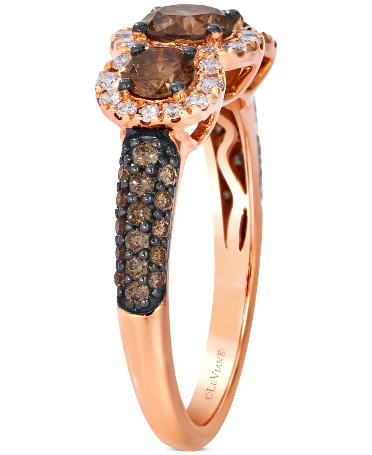 Le Vian Chocolatier Chocolate Diamond & Vanilla Diamond Three Stone Halo Ring (1-1/2 ct. t.w.) in 14k- Rose Gold