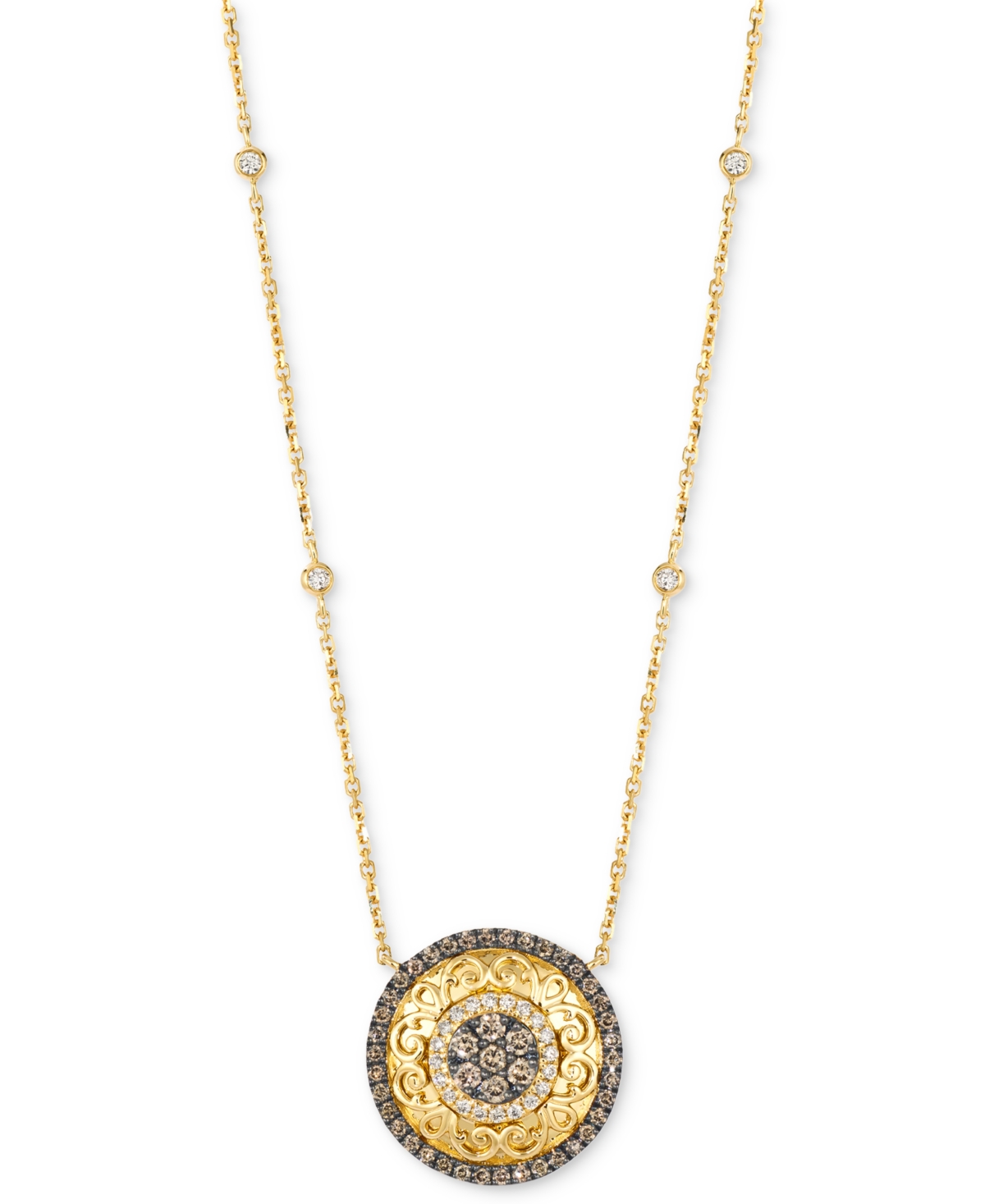 Le Vian Nude Diamond & Chocolate Diamond Filigree Pendant Necklace (3/4 Ct. T.w.) In 14k Honey Gold In 14k Honey Gold Adjustable Necklace