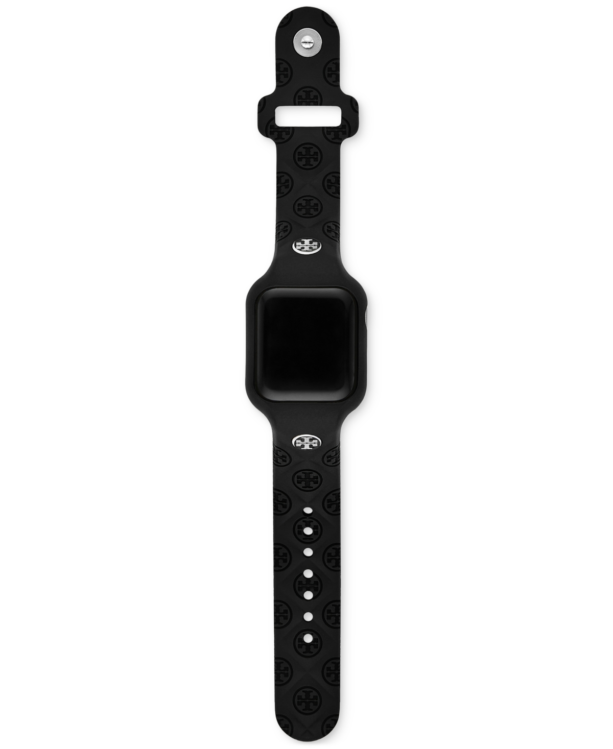 Tory Burch The T Monogram Black Silicone Strap For Apple Watch 41mm In Black