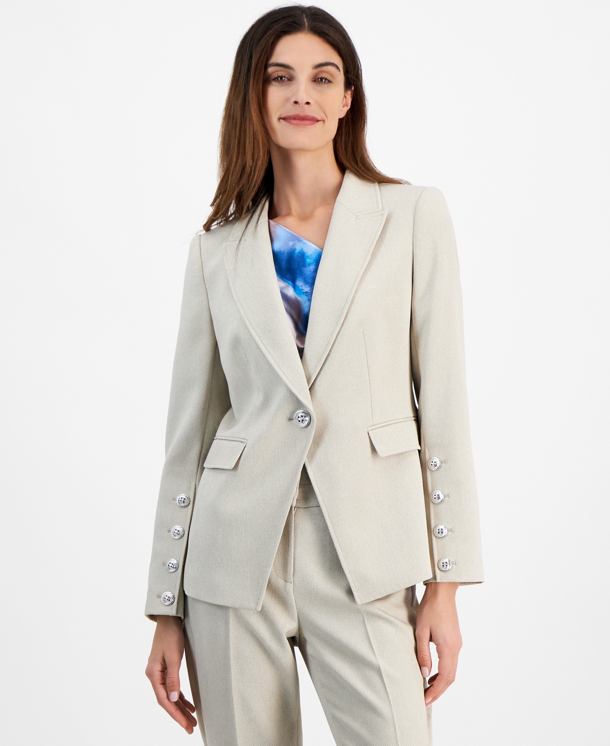 Women's One-Button Blazer - Oatmeal