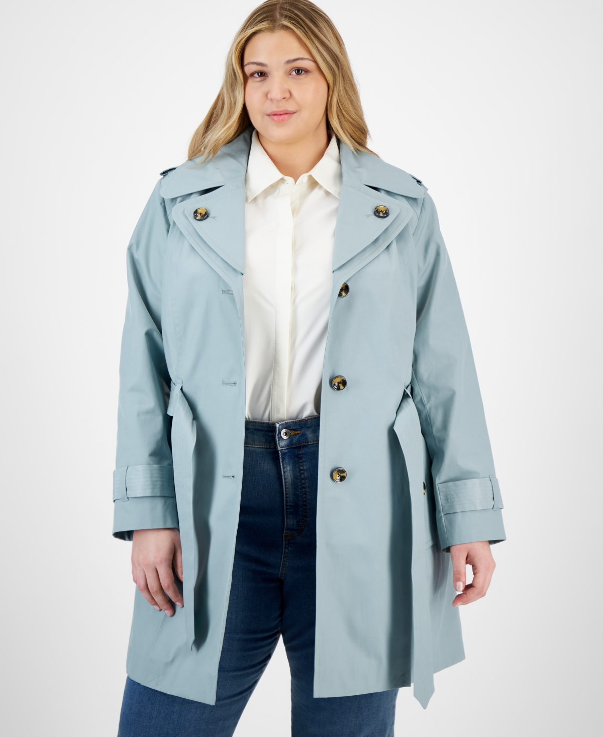 London Fog Plus Size Single-breasted Hooded Belted Trench Coat In Composite