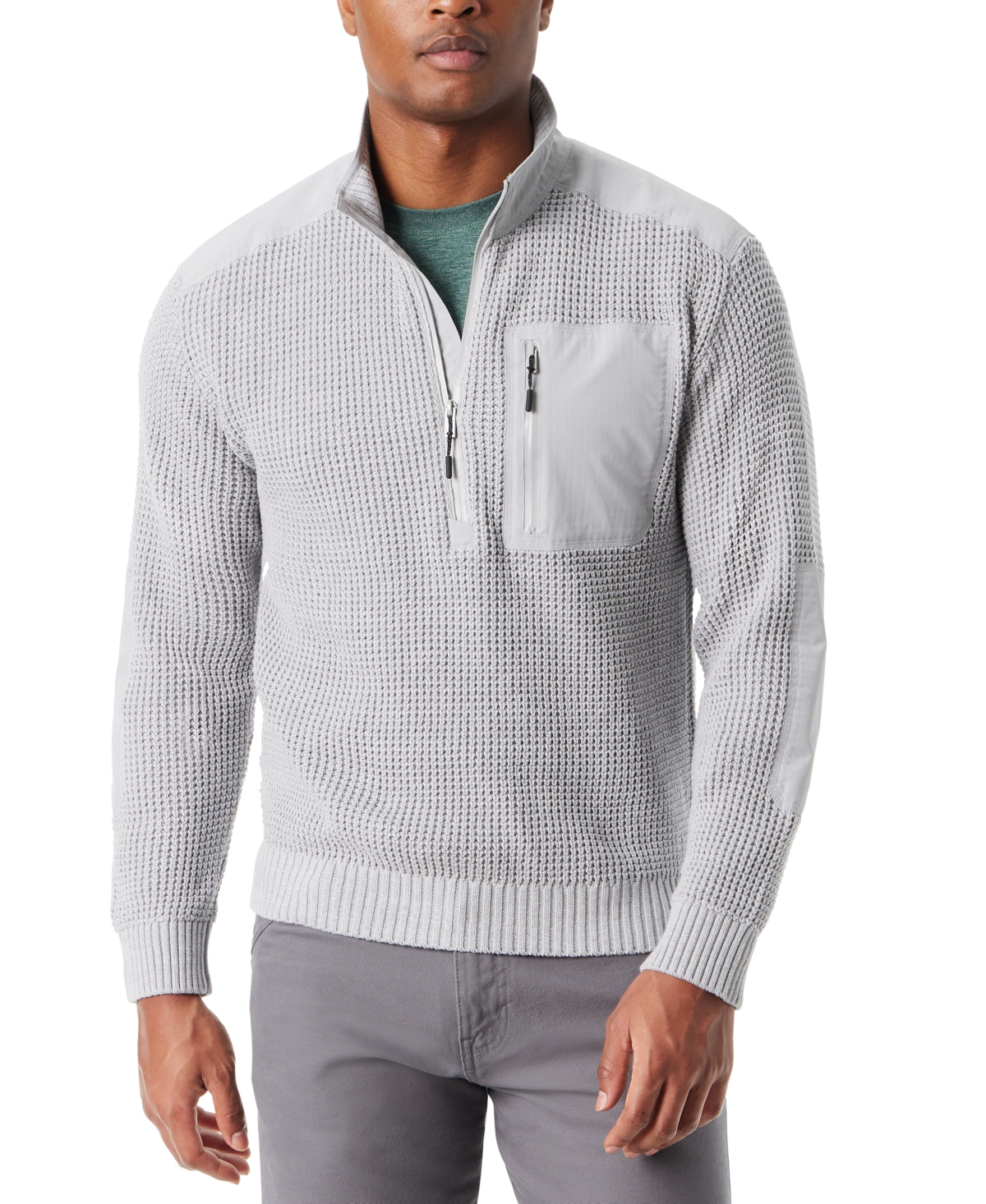 Men's Quarter-Zip Long Sleeve Pullover Patch Sweater - Glacier Gr