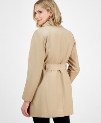 Women's Zip-Front Hooded Belted Trench Coat
