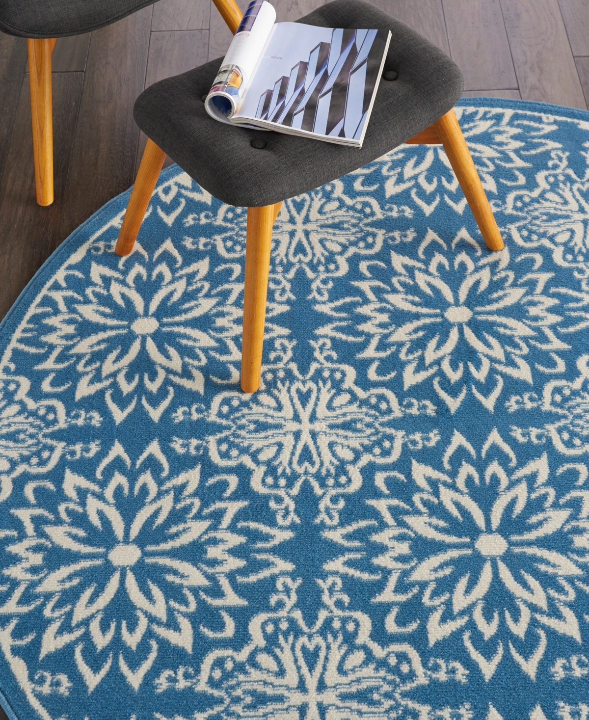 Nourison Home Jubilant Jub06 5'3"x5'3" Round Area Rug In Ivory,blue