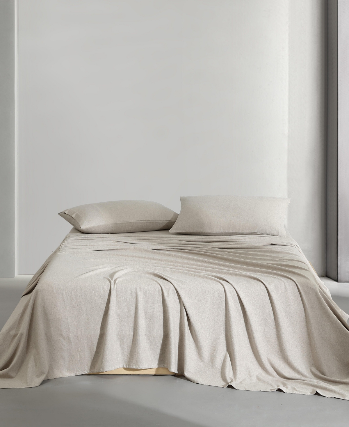 Calvin Klein Melange Cotton Flannel 4 Piece Sheet Set, King In Natural