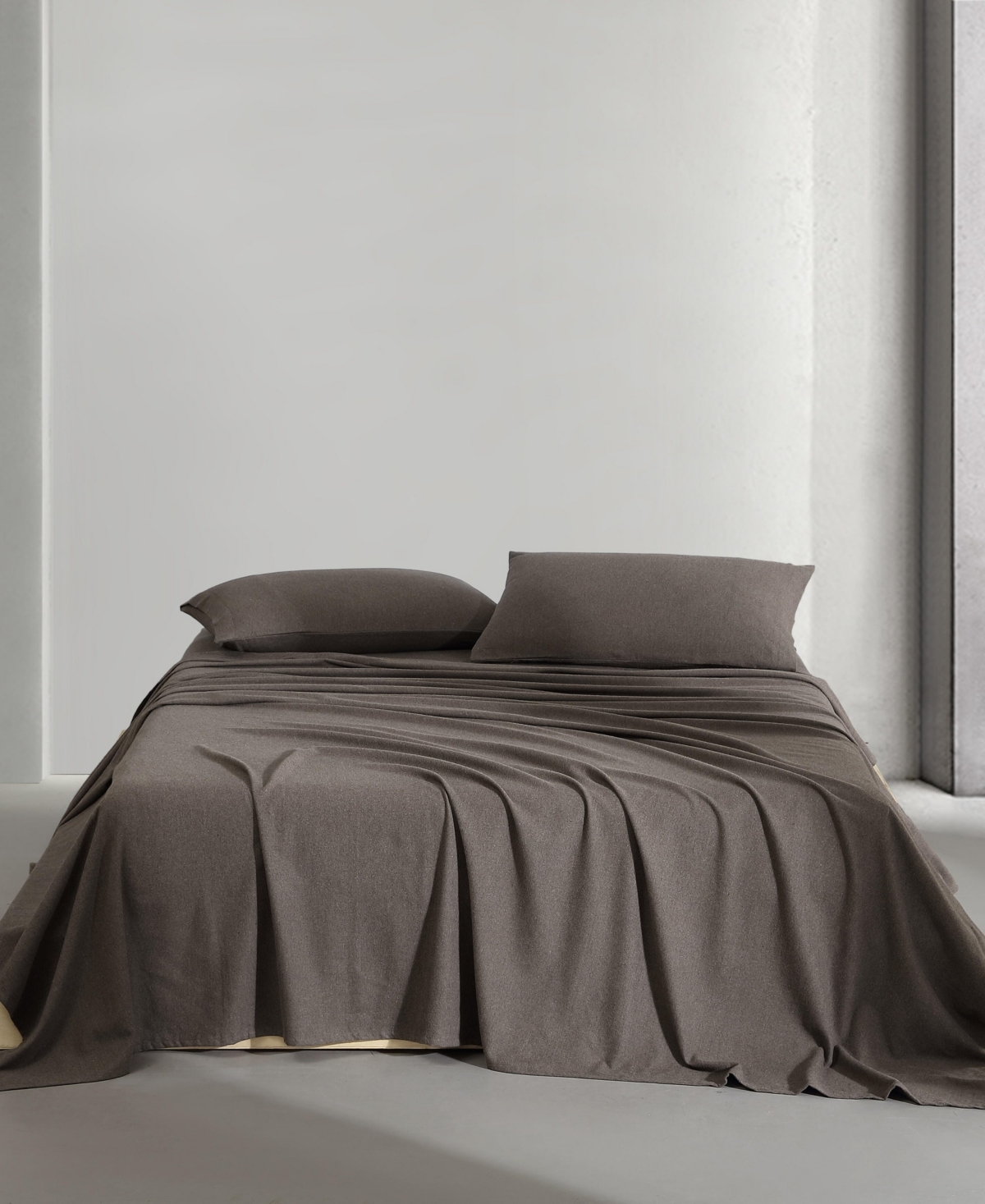 Calvin Klein Melange Cotton Flannel 4 Piece Sheet Set, King In Chocolate