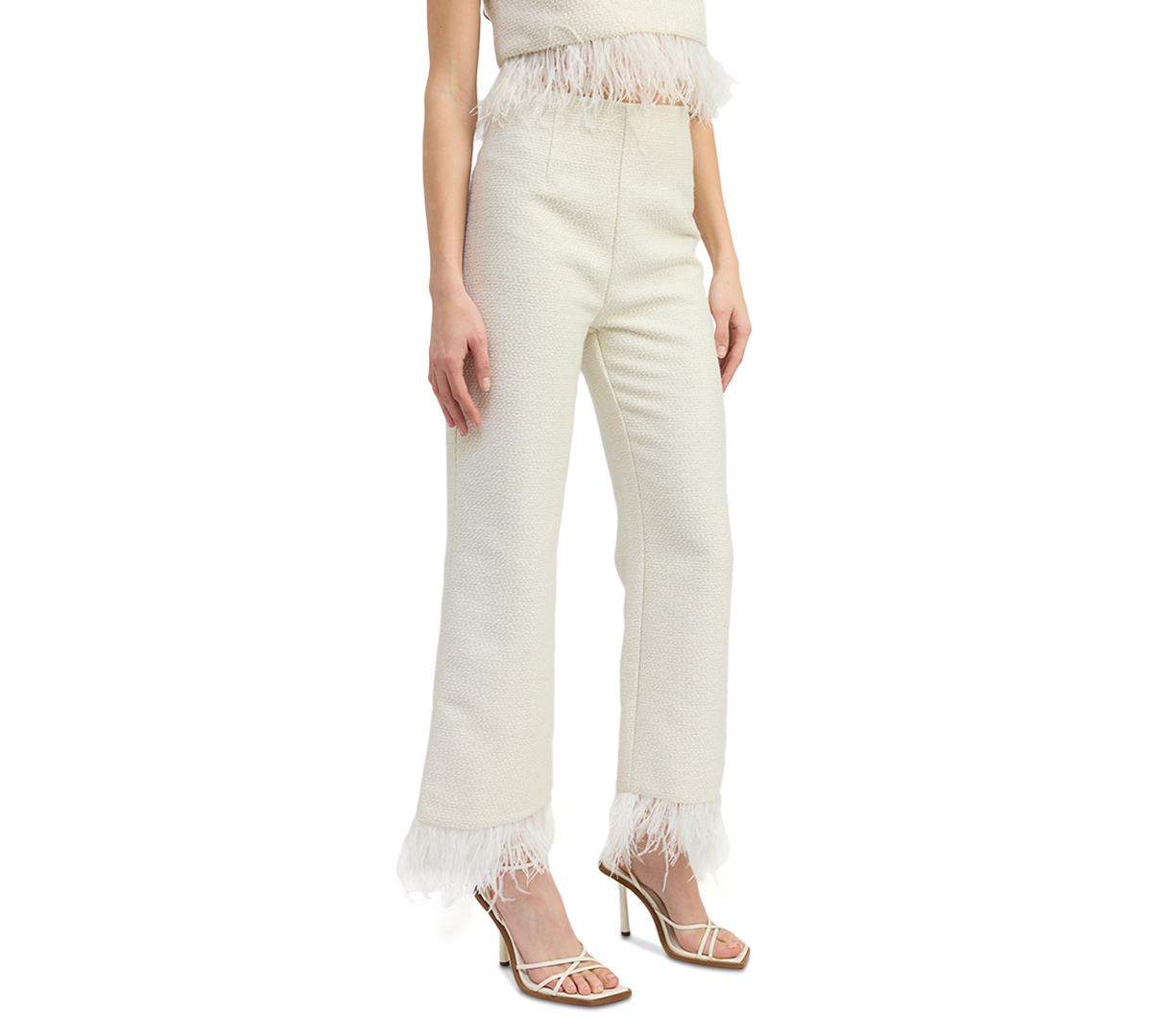 En Saison Women's Arden High-Rise Feather-Trim Pants