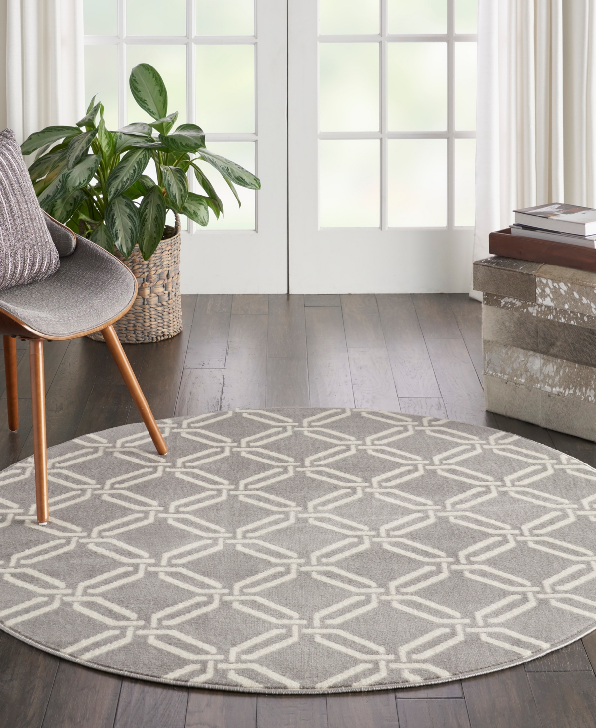 Nourison Home Jubilant Jub17 5'3"x5'3" Round Area Rug In Gray