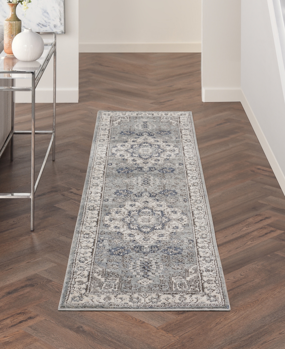 Nourison Home Quarry Qua07 2'2"x7'6" Runner Area Rug In Gray,ivory