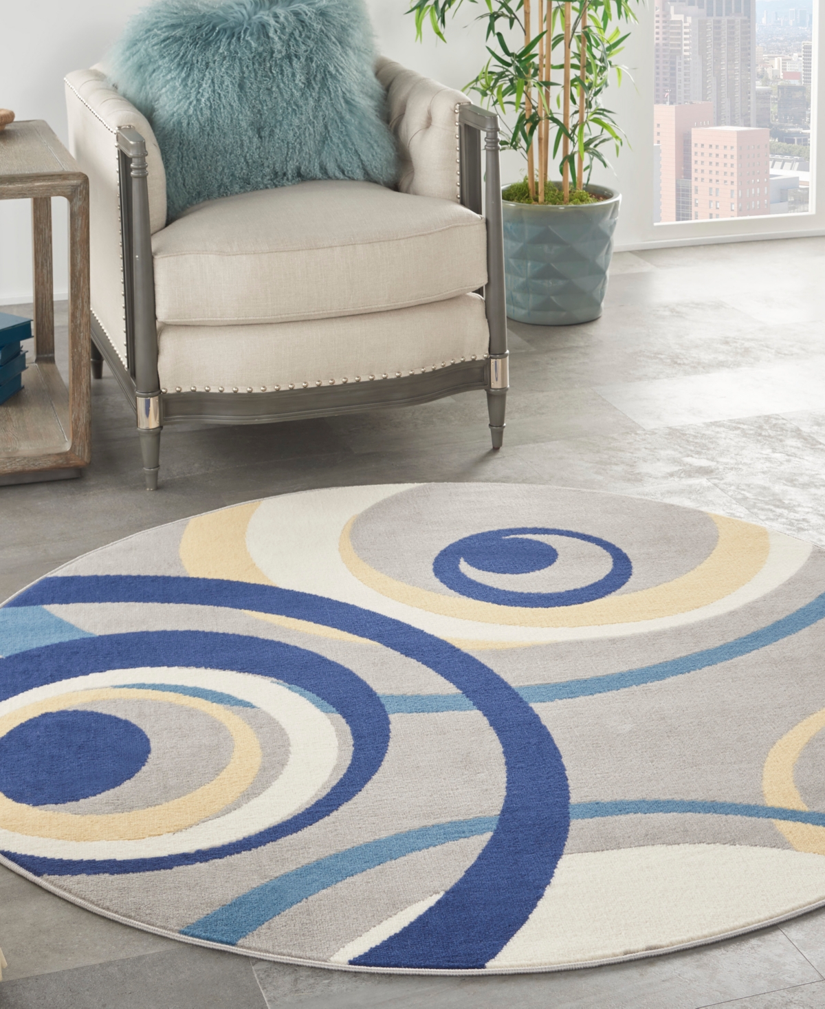 Nourison Home Grafix Grf21 5'3"x5'3" Round Area Rug In Gray