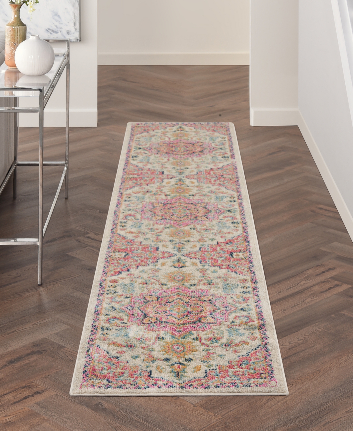 Nourison Home Passion Psn25 2'2"x10' Runner Area Rug In Ivory,pink