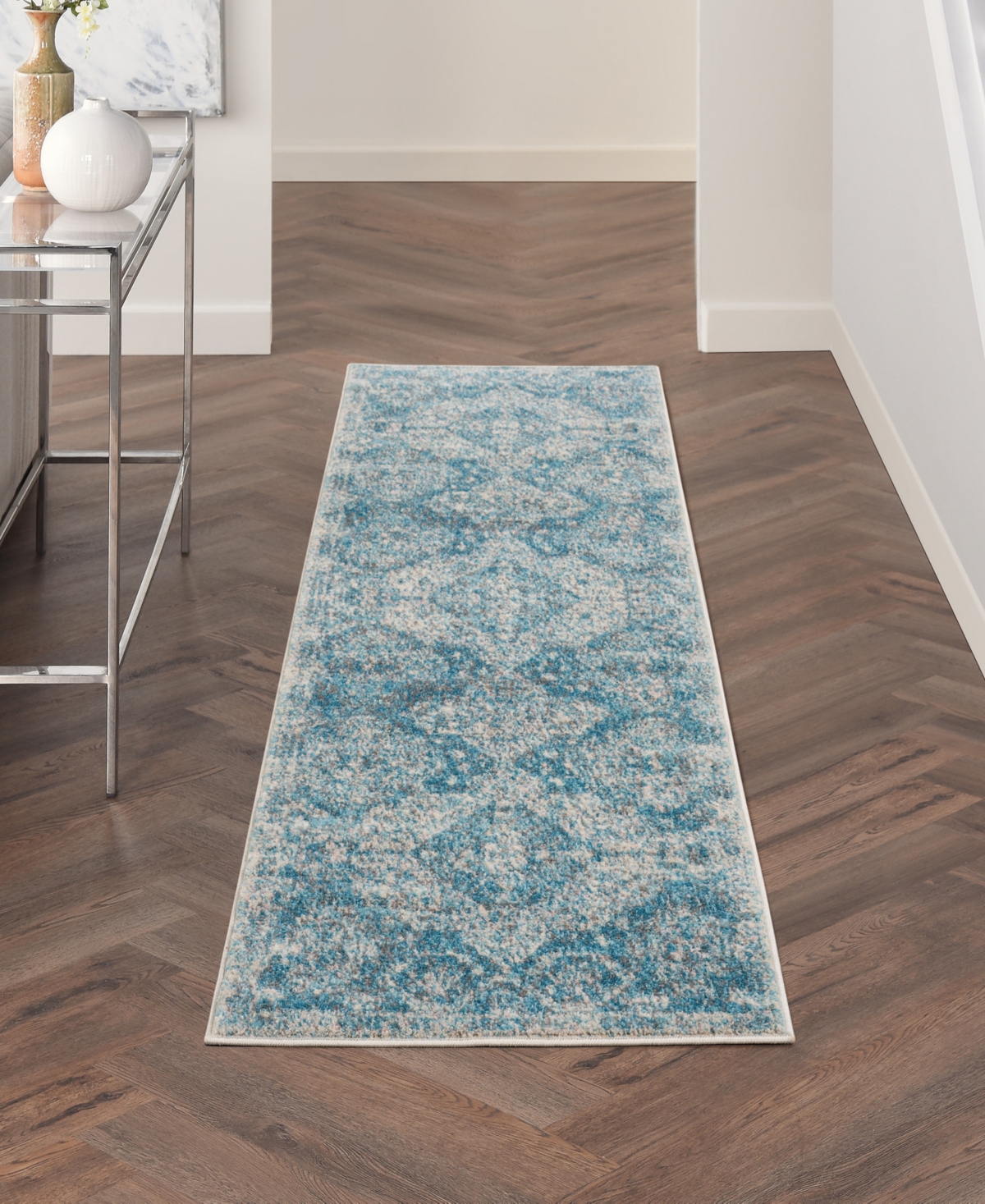 Nourison Home Tranquil Tra13 2'3"x7'3" Runner Area Rug In Mist,ivory