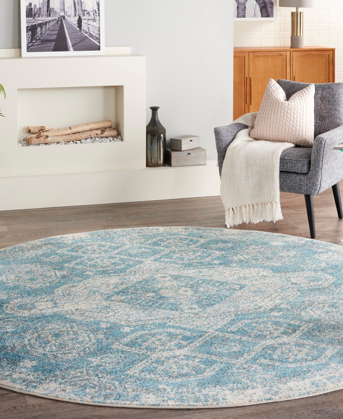 Nourison Home Tranquil Tra13 7'10"x7'10" Round Area Rug In Mist,ivory