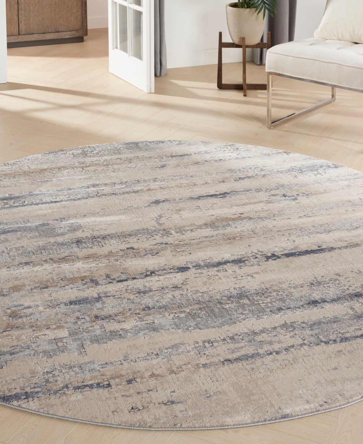 Nourison Home Rustic Textures Rus04 5'3"x5'3" Round Area Rug In Beige,gray