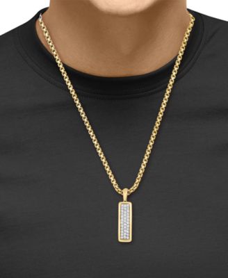 EFFY&reg; Men's Zircon Cluster Elongated Dog Tag 22" Pendant Necklace (7/8 ct. t.w.) in Gold-Plated Sterling Silver