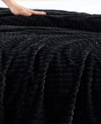 Solid Textured Jacquard Plush Throw, 60" X 50"