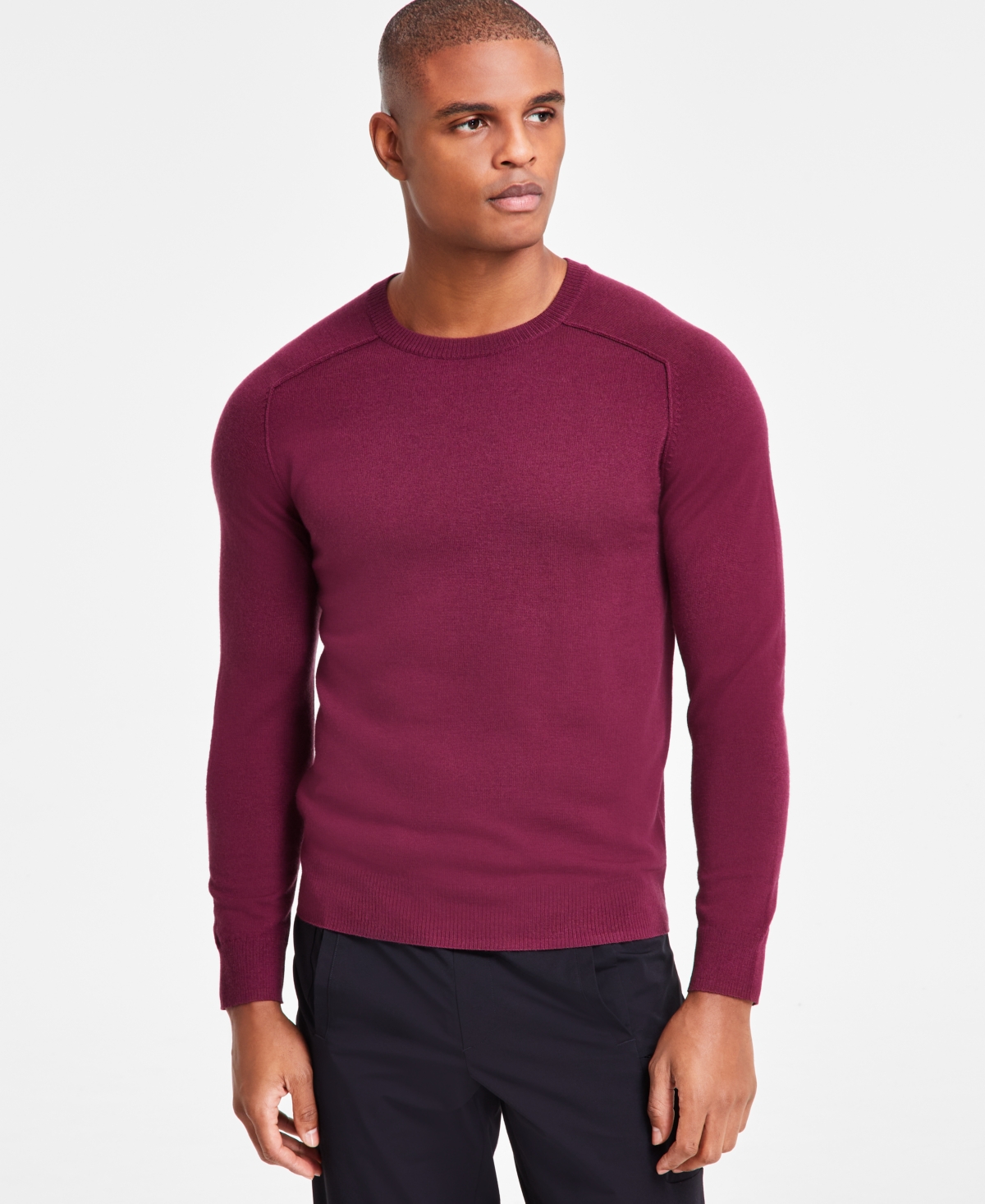 Alfani Men's Merino Raglan Sweater, Exclusively At Macy's In Berry Violet
