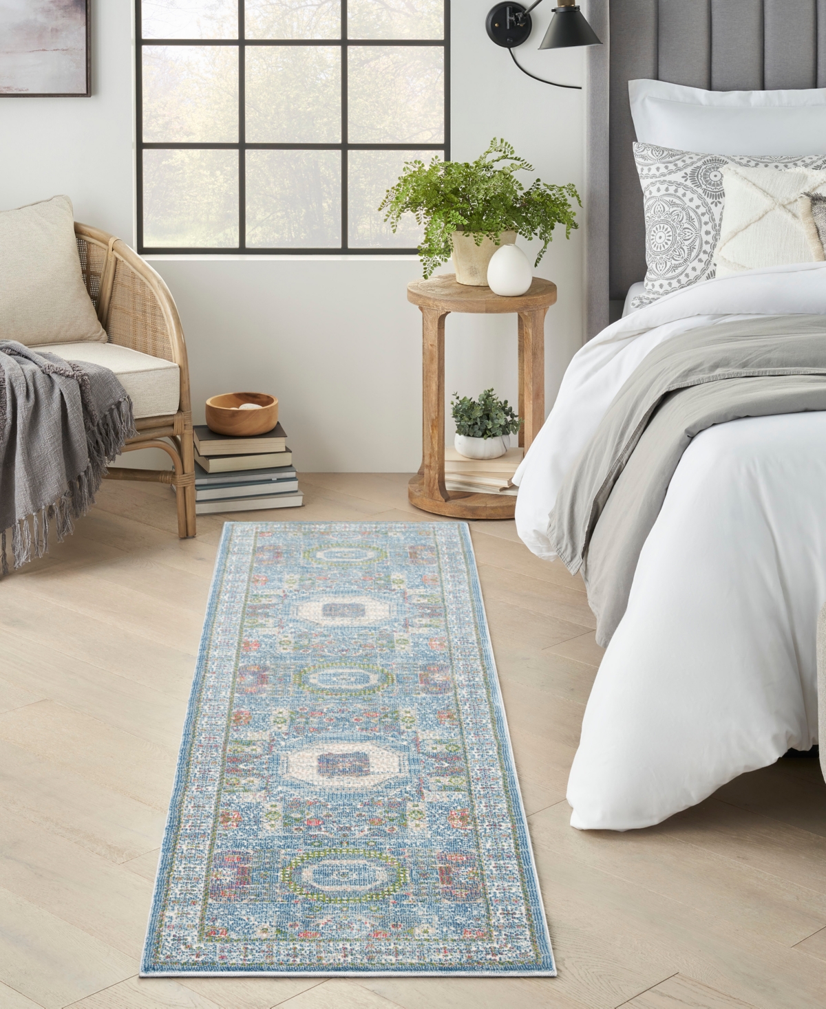 Nourison Home Ankara Global Anr17 2'4"x8' Runner Area Rug In Ivory,mist