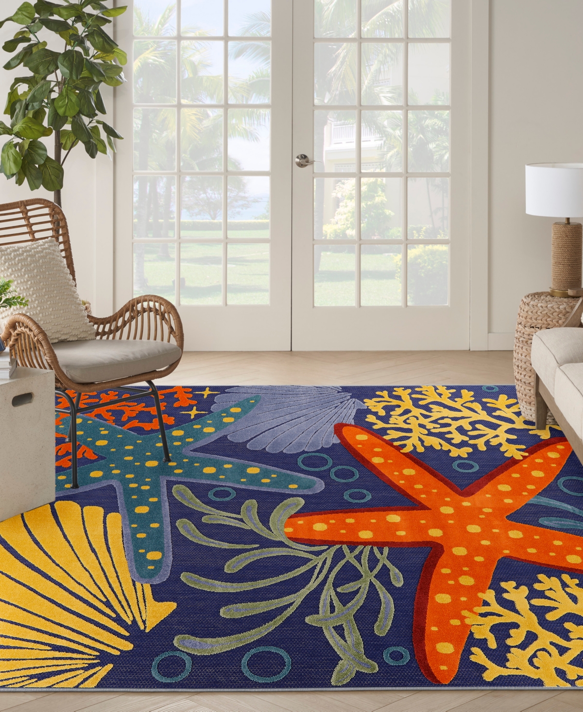 Nourison Home Aloha Alh24 7'10"x10'6" Area Rug In Navy,multi
