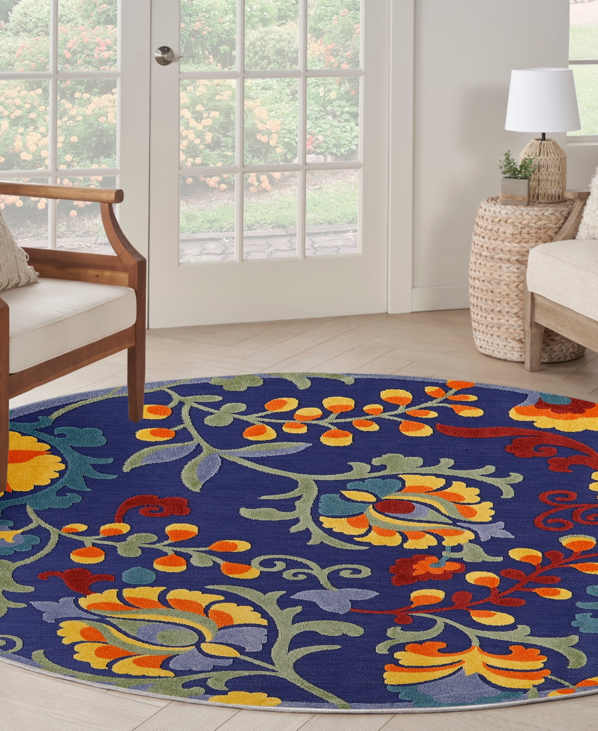 Nourison Home Aloha Alh17 5'3"x5'3" Round Area Rug In Navy,multi