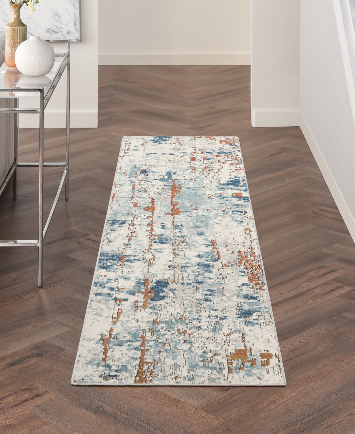 Nourison Home Quarry Qua01 2'2"x7'6" Runner Area Rug In Beige,blue