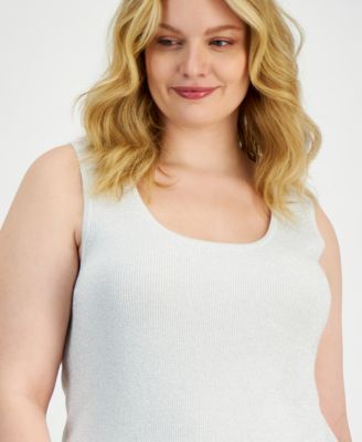 Plus Size Metallic Rib-Knit Scoop-Neck Tank 