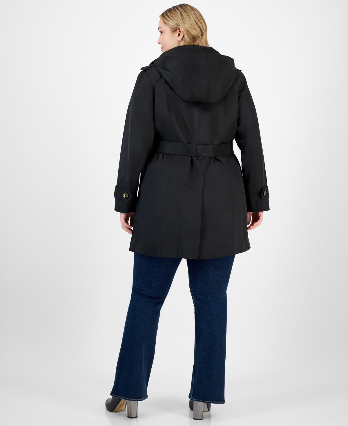 LONDON FOG PLUS SIZE SINGLE-BREASTED HOODED BELTED TRENCH COAT 