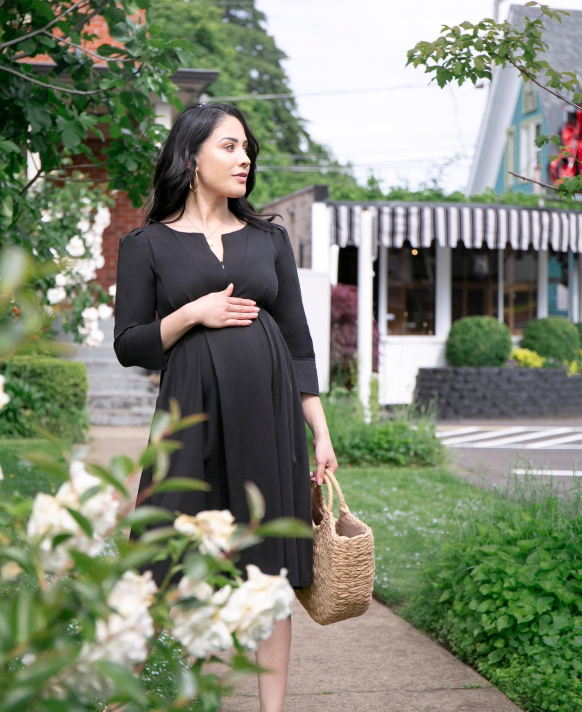 Marion Maternity Empire Waist Nursing Midi Tea Dress in Tencel