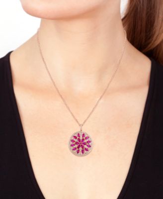EFFY&reg; Ruby (2-3/4 ct. t.w.) & Diamond (5/8 ct. t.w.) Mandala 18" Pendant Necklace in 14k Rose Gold