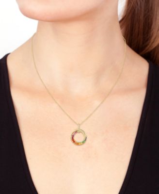 EFFY&reg; Multi-Gemstone (1/2 ct. t.w.) & Diamond (1/10 ct. t.w.) Swirl Circle 18" Pendant Necklace in 14k Gold