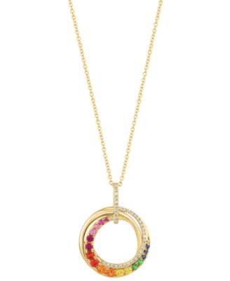 EFFY&reg; Multi-Gemstone (1/2 ct. t.w.) & Diamond (1/10 ct. t.w.) Swirl Circle 18" Pendant Necklace in 14k Gold