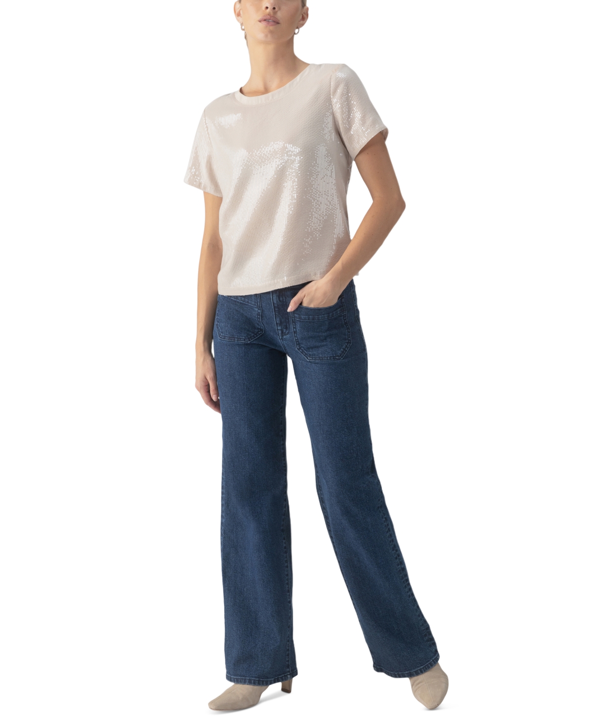 Sanctuary Women's Perfect Crewneck Short-Sleeve Sequin T-Shirt