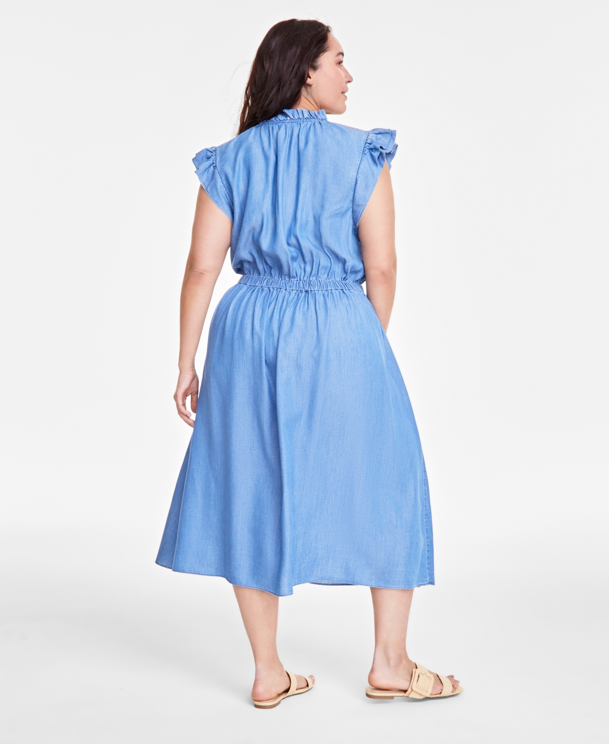 On 34th Trendy Plus Split-neck Flutter-sleeve Midi Dress, Exclusively At Macy's In Spring Wash