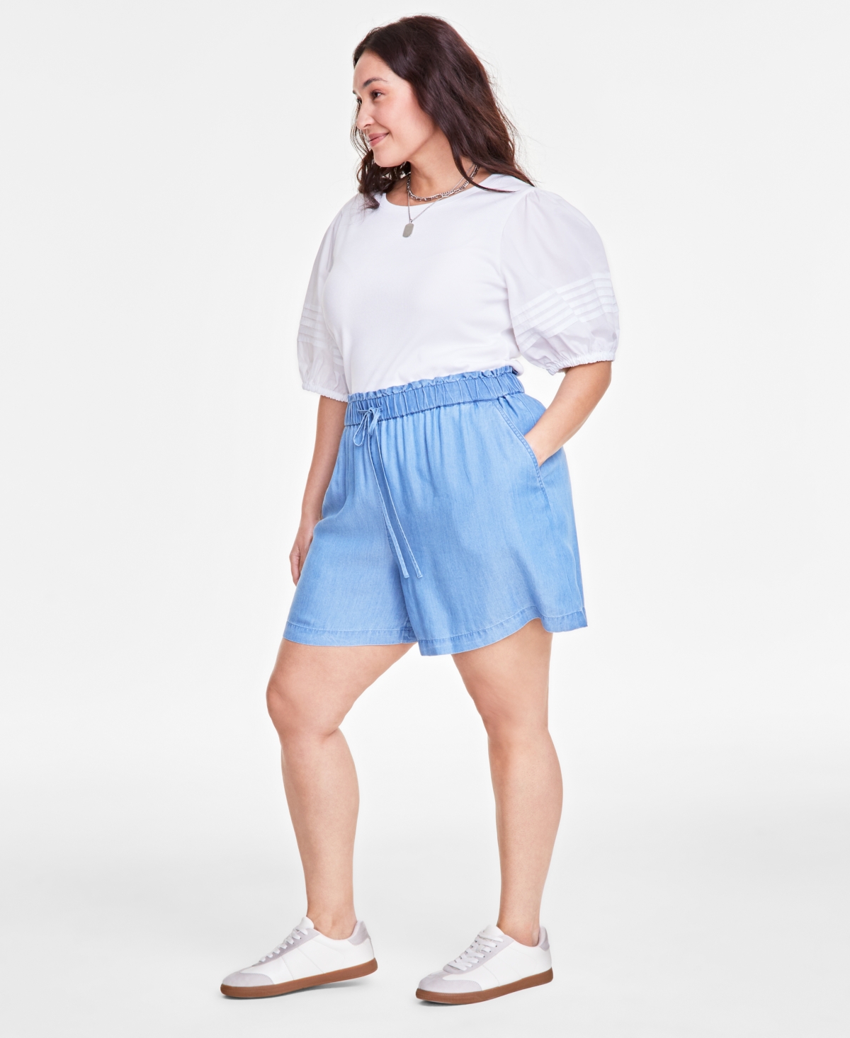 ON 34TH TRENDY PLUS DRAWSTRING-WAIST HIGH-RISE SHORTS, EXCLUSIVELY AT MACY'S 