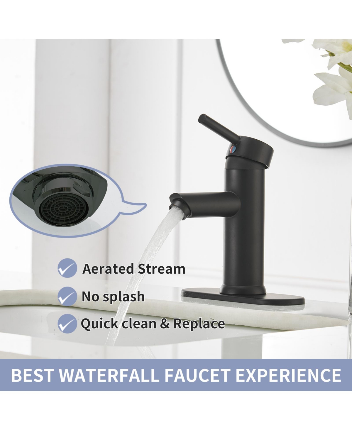 GreenspringBathroom Faucet Single Handle Single Hole Lavatory Basin Vanity Sink Faucet Modern Matching Pop Up Drain with Overflow Supply