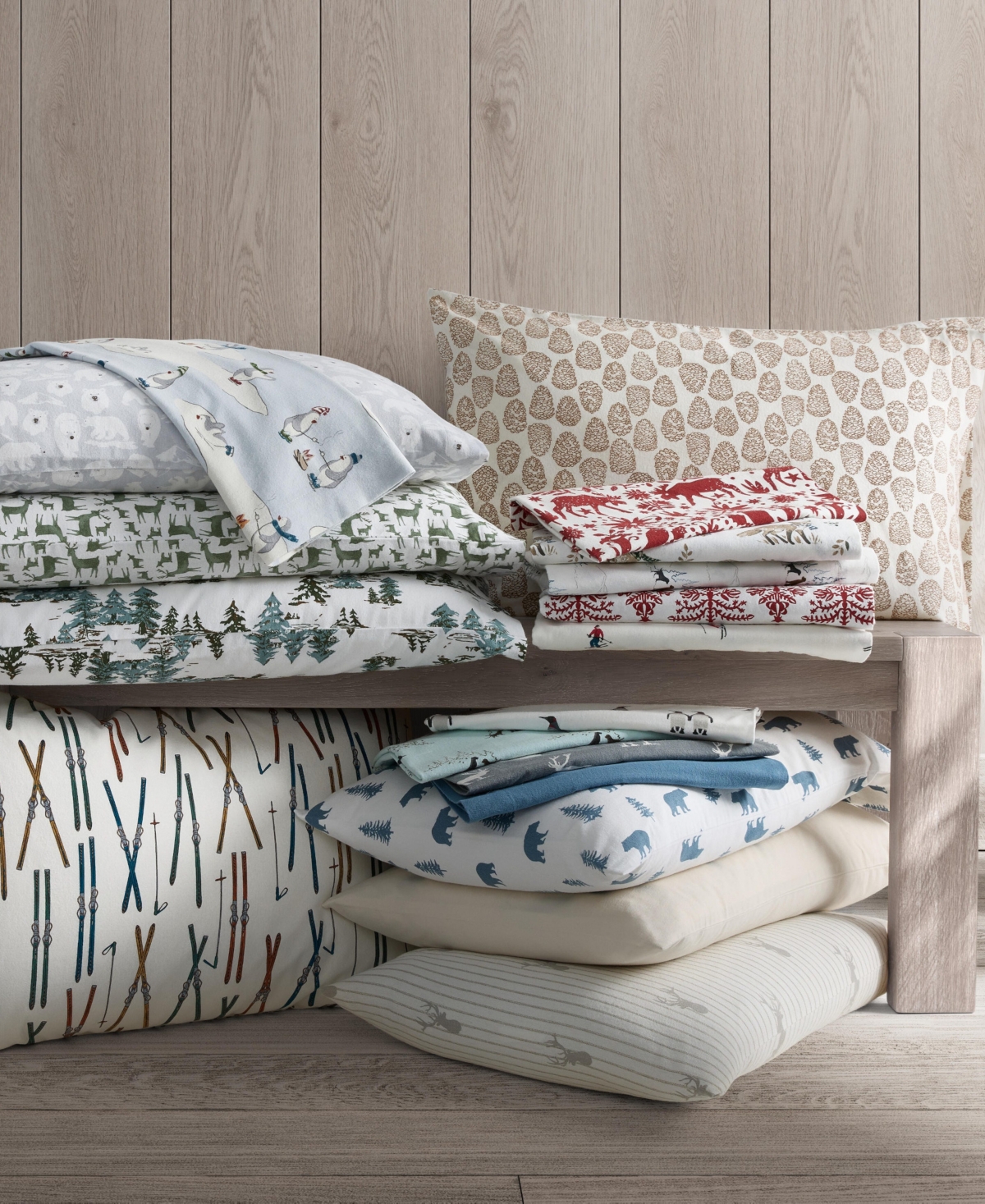 Eddie Bauer Holiday Cotton Flannel 4 Pc. Sheet Set, King In Snowy Pine Trees