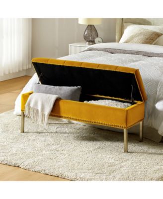 Upholstered Modern Flip Top Storage Bench with Metal Legs