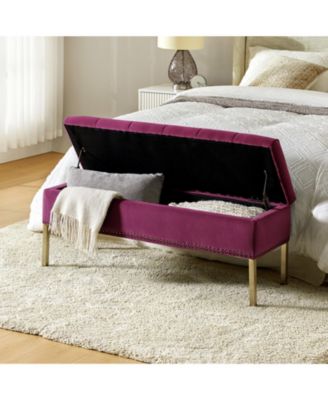 Upholstered Modern Flip Top Storage Bench with Metal Legs
