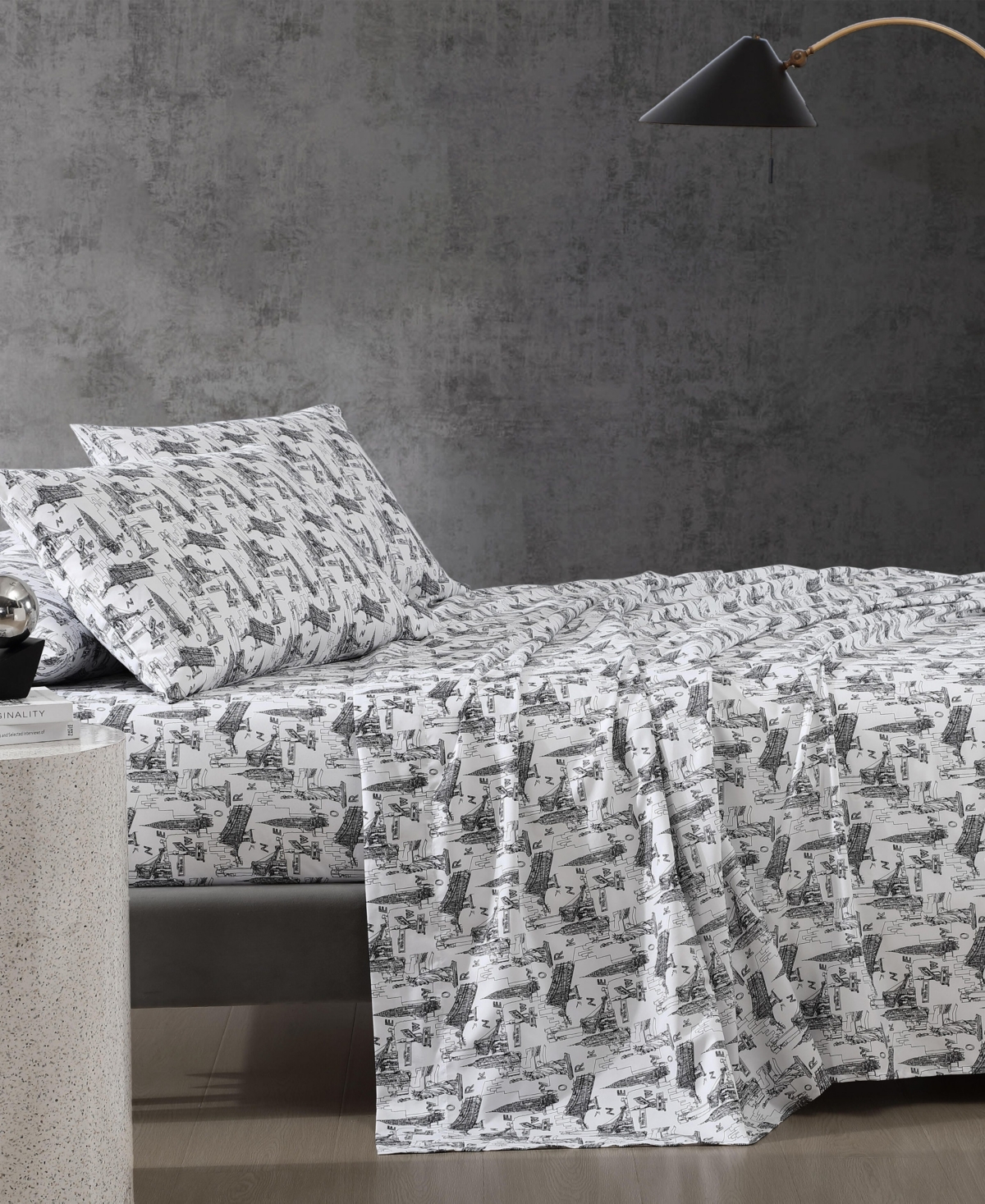 Kenneth Cole New York Microfiber 4 Piece Sheet Set, Twin In Soft Black Landmarks