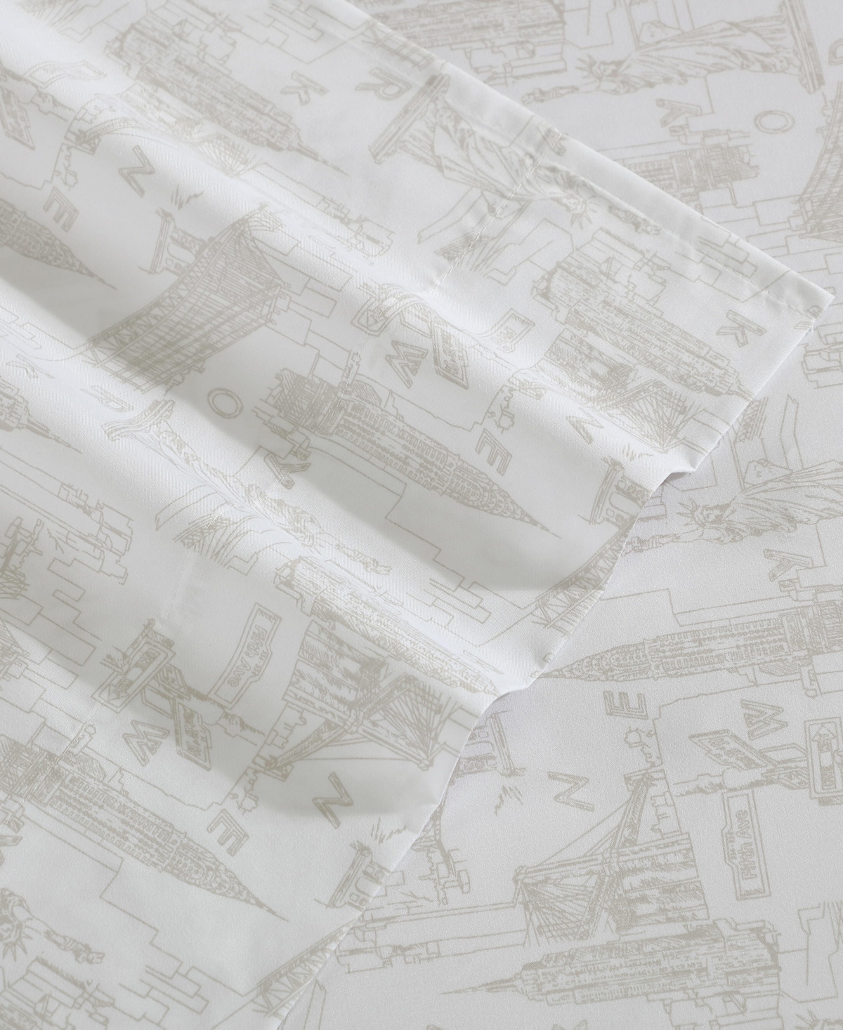Kenneth Cole New York Microfiber 4 Piece Sheet Set, Twin In Linen Landmarks