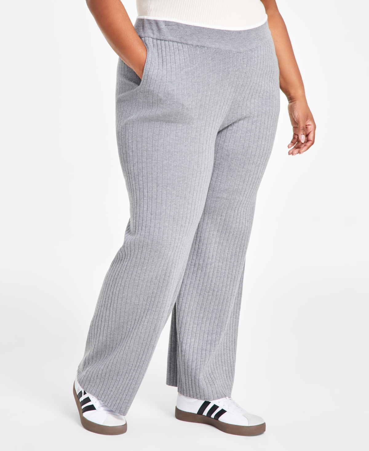 Nina Parker Trendy Plus Size Rib-Knit Sweater Pants