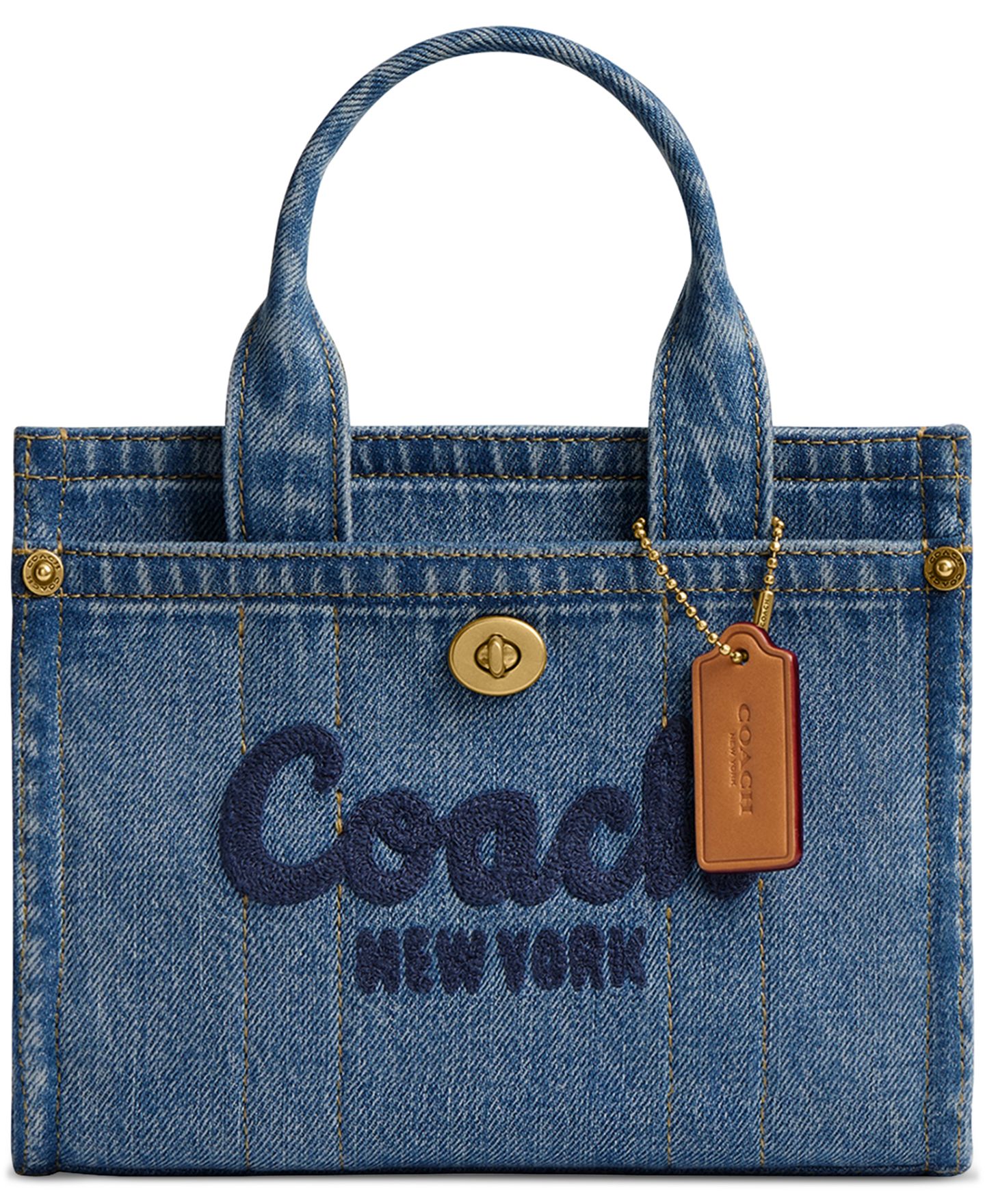 Женская сумка COACH Mini Denim Cargo Tote 20, цвет: Латунный / Индиго — фото 1