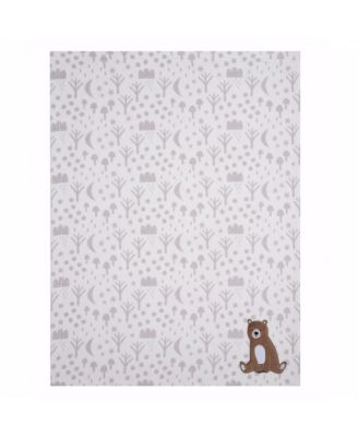 Sleepytime Bear White/Brown Soft Fleece Baby Blanket